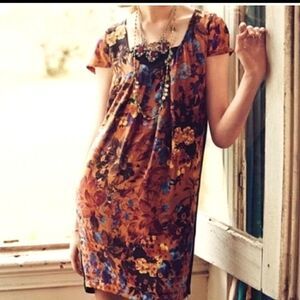 Anthropologie Silk Floral Flowy Tunic Dress